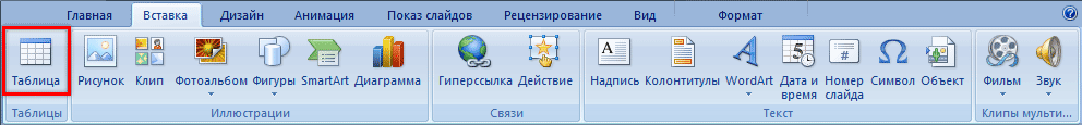 Как вставить таблицу